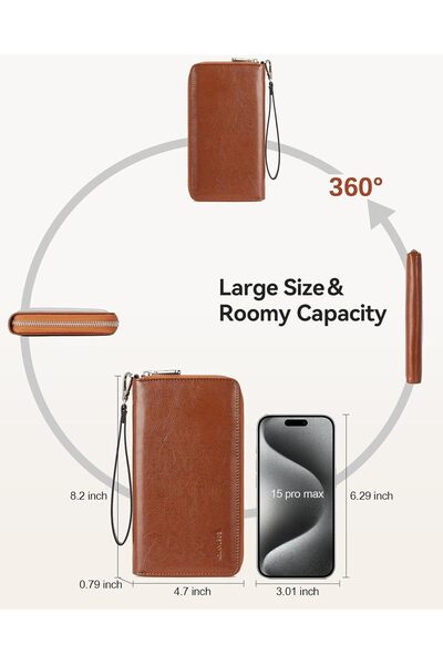 BOSTANTEN Leather Wallet for Women – RFID Blocking Zip-Around Clutch Wristlet