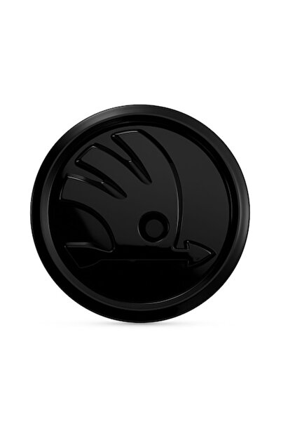 OEM Emblemă capotă Škoda 90 mm - model nou, 3 pini, negru lucios, autoadezivă