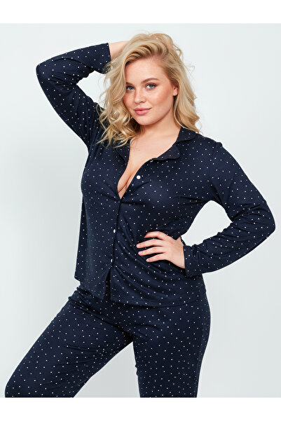 Bravie Suede Shirt Pajama Set 7104 Navy Blue