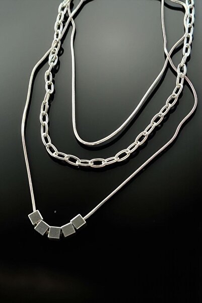TAKIŞTIR Silver Color Men's Chain Multi Steel Necklace (55cm)