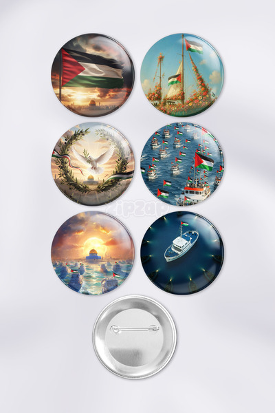 ZipZap Filistin Gazze Çanta Süsü İğneli Buton Rozet Seti (6 ADET)