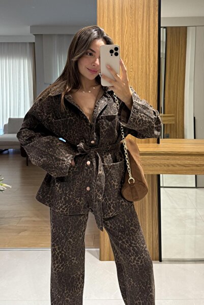 Gizem Ecemiş Keona Kahverengi Leopar Kemerli Ceket