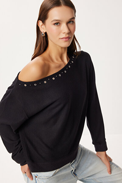 Lovelyİstanbul Asymmetrical Ringed Soft Blouse Lub0311 Black