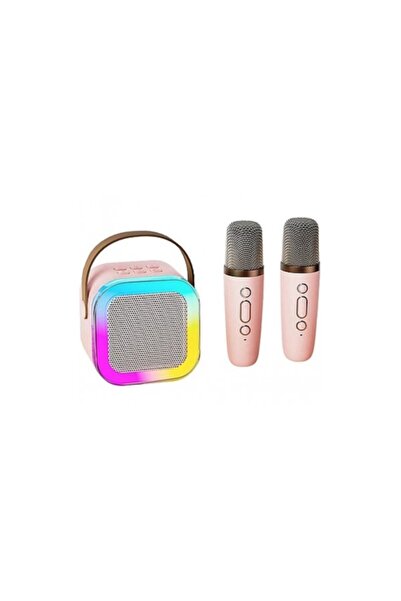 Aca Bluetooth Speaker and 2 Wireless Karaoke Microphones, RGB Light, Pink