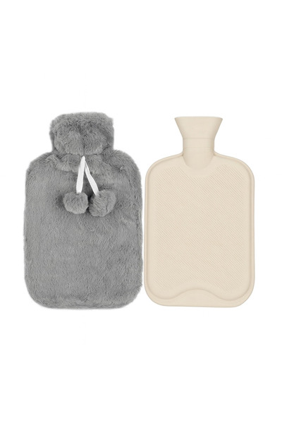 zola Hot water pillow, capacity 0.5 l, made of rubber, fluffy cover, 23 × 12.5 cm, gray