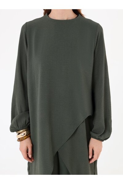 Refka Asimetrik Kesim Balon Kollu Basic Takım - Haki -