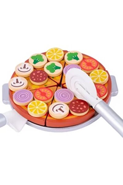 CREATIVE Role-play sliceable pizza set with wooden accessories, tray, knife and fork, Ø20 cm, multicolor