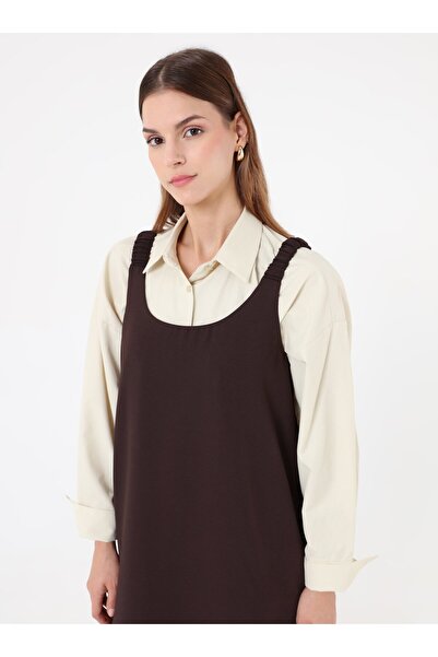 Benin Tesettür Elbise - Kahverengi -