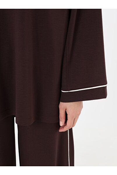Benin Комплект туника и панталони с мека на допир контрастна подплата - кафяв -