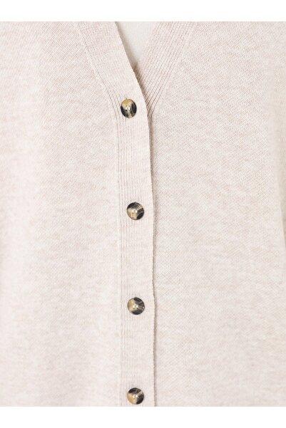 Refka V-Neck Bone Button Detailed Knitwear Cardigan - Cream -