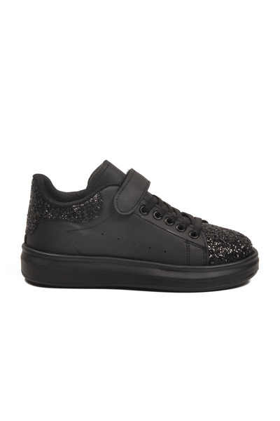 Aspor Black Glittery Velcro Girls' Sports Shoes