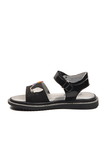 Aspor Black Glitter Velcro Girls' Flat Sandals