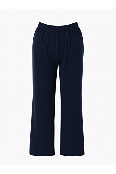 ALİA Gizli Tünel Detaylı Kemerli Tunik & Pantolon Büyük Beden Takım - Lacivert -