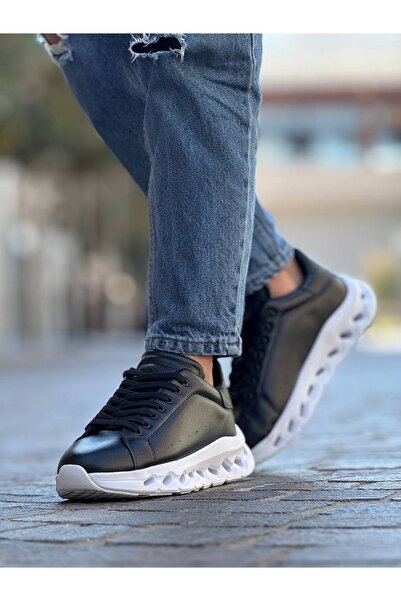 pabucmarketi Lace-Up Men's Sports Shoes Black (White Sole)