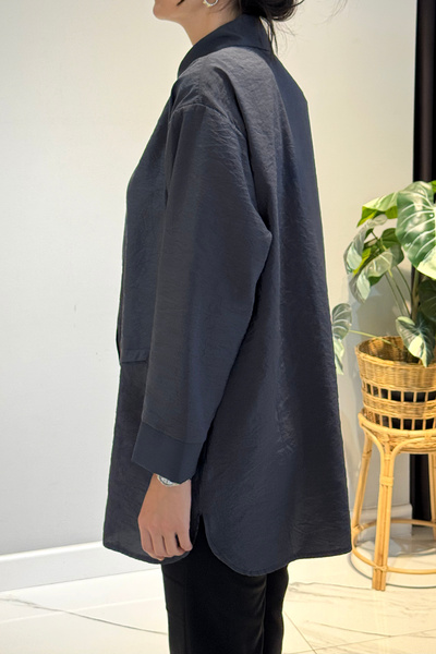 Ceremony Front Buttoned Long Tunic with Pocket Detail 6148 Anthracite