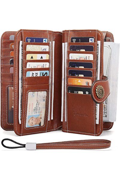 BOSTANTEN Leather Wallet for Women RFID Blocking Wristlet with Zipper Pocket