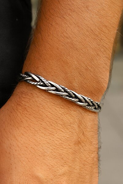 TAKIŞTIR Silver Color Men's Steel Handcuff Bracelet
