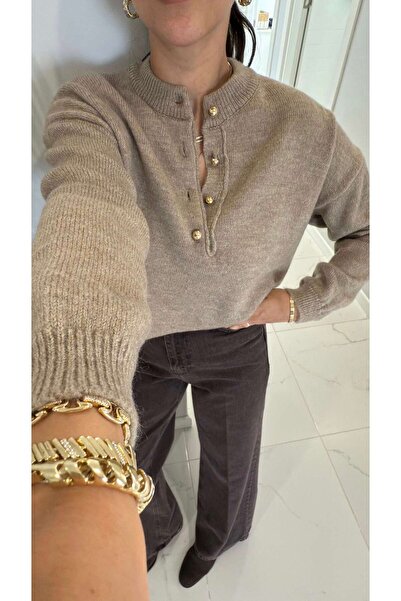 BİRCANÇİL Jelly Vizon Gold Düğme Detaylı Triko