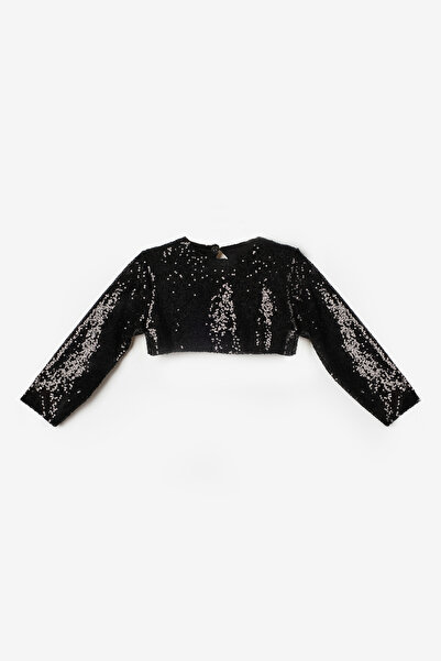 Le Mabelle Μαύρη μακρυμάνικη μπλούζα με παγιέτες για κορίτσια