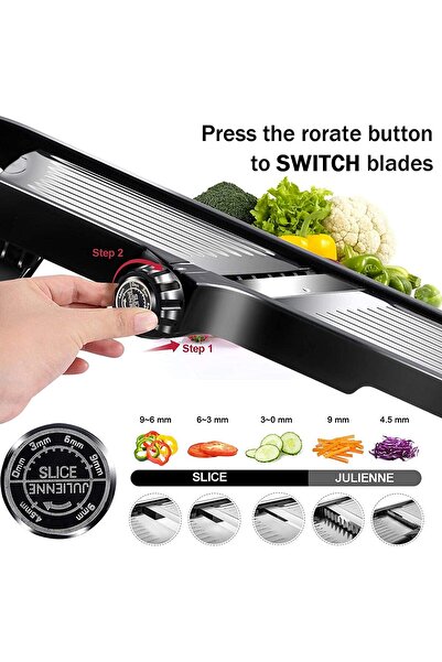 Masthome Adjustable Kitchen Mandoline Slicer with Cut-Resistant Gloves & Cleaning Brush
