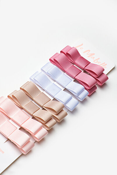 Le Mabelle Çok Renkli Pudra Tonları 8'li Mini Kurdele Fiyonk Kız Çocuk Toka Set