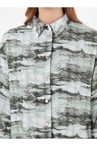 Refka Abstract Patterned Balloon Sleeve Long Tunic - Green -