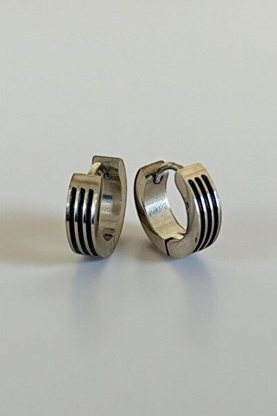 TAKIŞTIR Silver and Black Color Steel Men's Earrings (Pair)