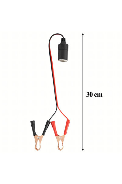zola Cigarette lighter socket adapter with clips, 12/24V, cable 30 cm, black/red