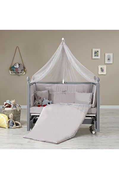 MeltemKids Kral Anne Yanı Ahşap Sallanır ve Asansörlü Beşik Gri 60x120 cm