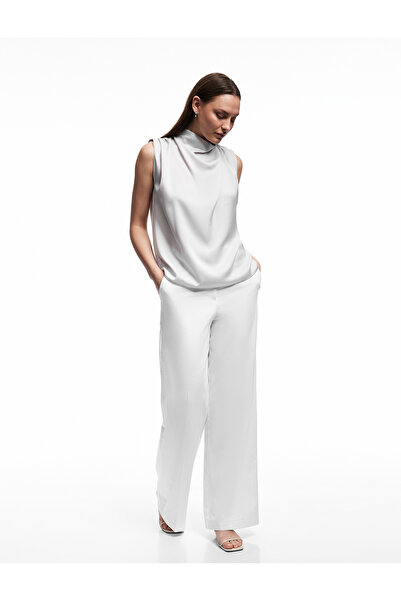 Koton Αμάνικη σατέν μπλούζα με γιακά Degaje