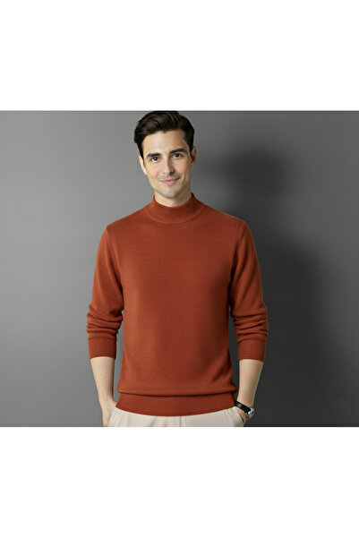 Vocens Men's Slim Knitwear Half-High Collar Plain Sweater