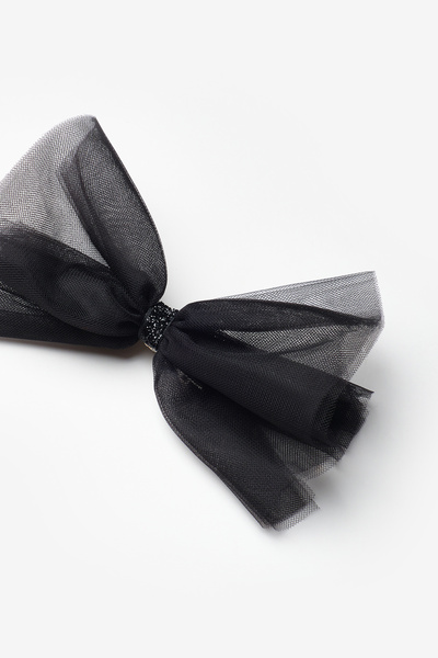 Le Mabelle Black Glitter Tie-On Girl's Tulle Clip Buckle