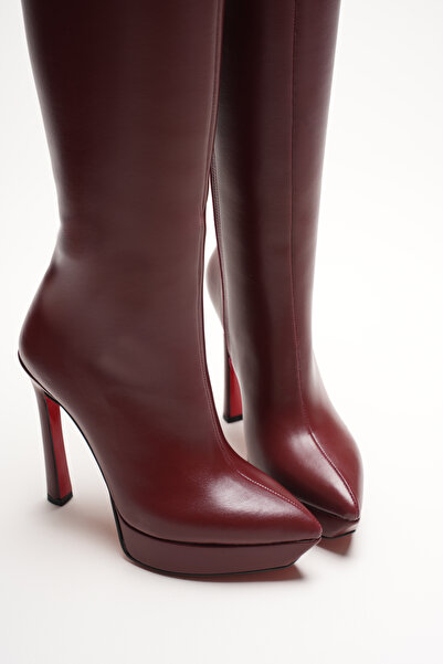 Ayakkabı Ateşi Women's Designer Platform High Heel Boots Carcie Burgundy Skin