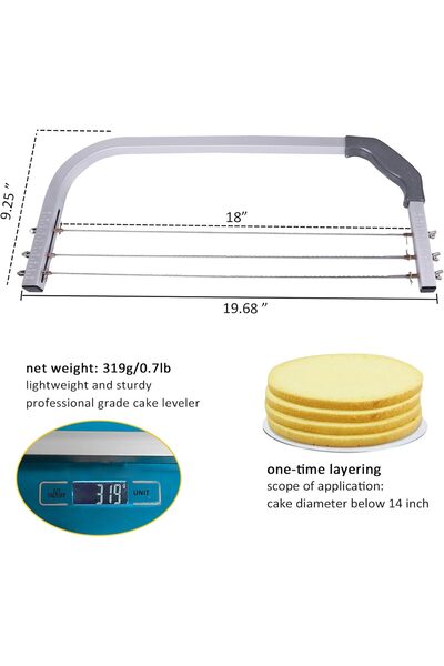 007 Bonviee Adjustable Professional Cake Leveler, 3 Stainless Steel Blades, 18 inch, Gray