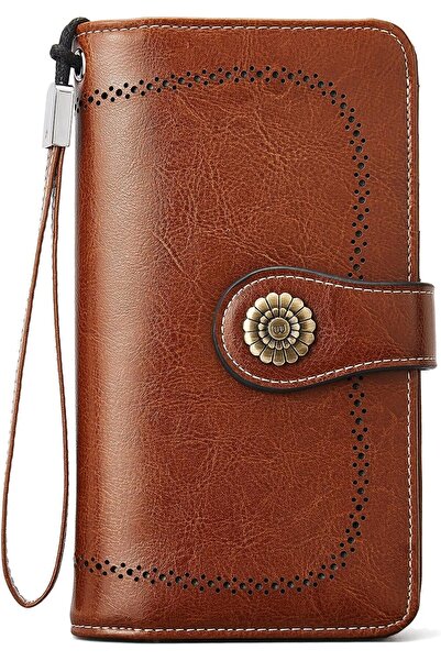 BOSTANTEN Leather Wallet for Women RFID Blocking Wristlet with Zipper Pocket