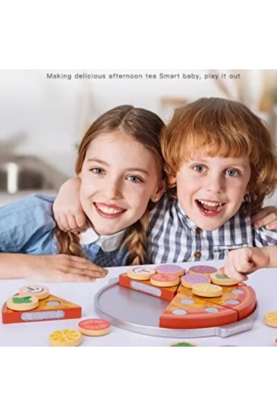 CREATIVE Role-play sliceable pizza set with wooden accessories, tray, knife and fork, Ø20 cm, multicolor