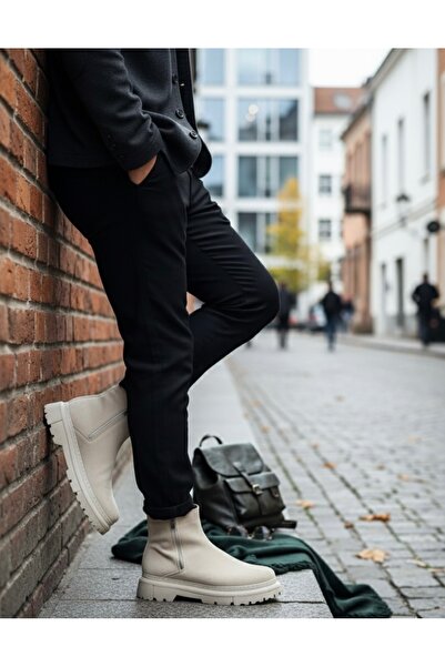 pabucmarketi Zippered Men's Classic Boots Beige Suede (Cream Sole)