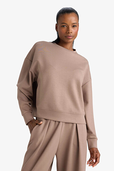 DeFacto E8954Axbn576 Brown Defactofit Oversized Wide Fit Crew Neck Modal Athlete Sweatshirt
