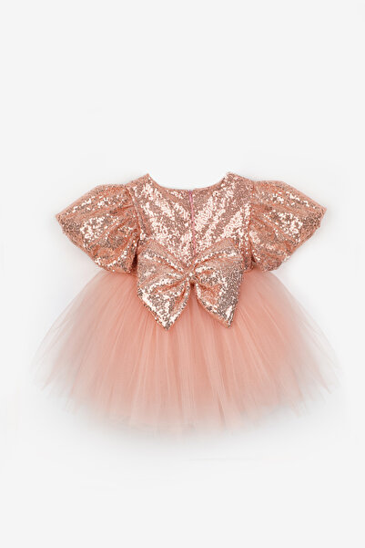 Le Mabelle Rose Fiyonk Detaylı Pullu Kız Bebek Elbise - Amber