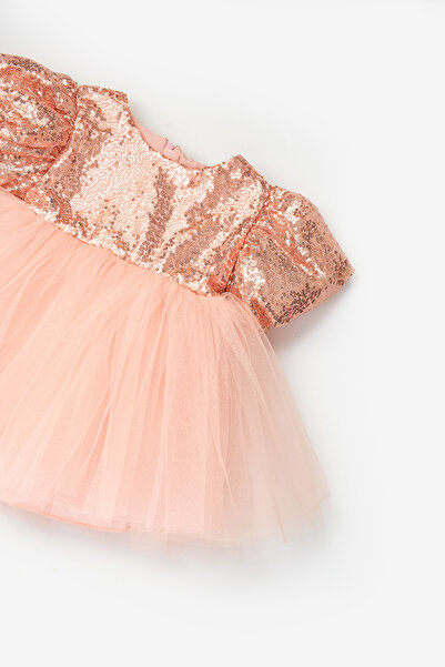 Le Mabelle Rose Fiyonk Detaylı Pullu Kız Bebek Elbise - Amber