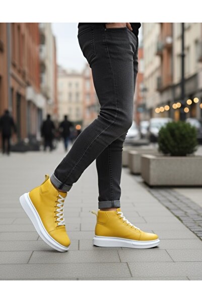 pabucmarketi Lace-Up Men's Sneaker Boots Yellow (White Sole)
