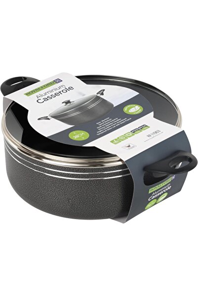 ROYALFORD Non-Stick Aluminum Casserole RF11962, 26 cm, Induction Safe, Tempered Glass Lid