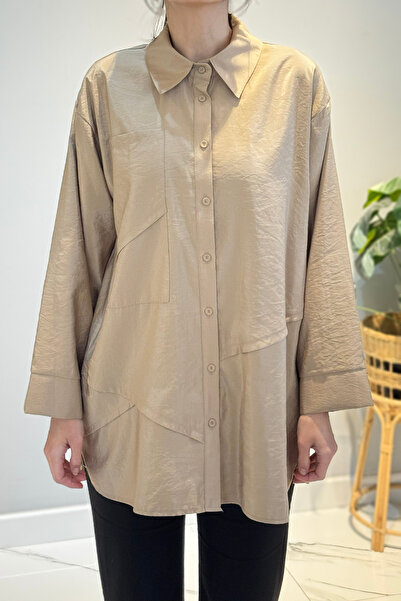 Ceremony Front Buttoned Long Tunic with Pocket Detail 6148 Beige