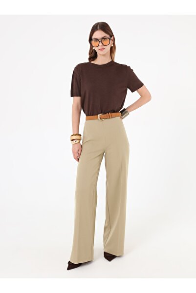 Refka Palazzo Classic Trousers with Side Zipper - Light Khaki -