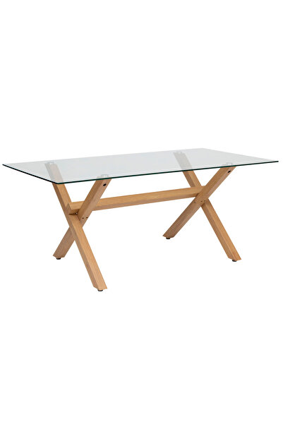 Atmosphera Créateur D'intérieur Atmosphera Jorel kitchen dining table with glass top and metal legs, 180x90x75 cm, oak effect