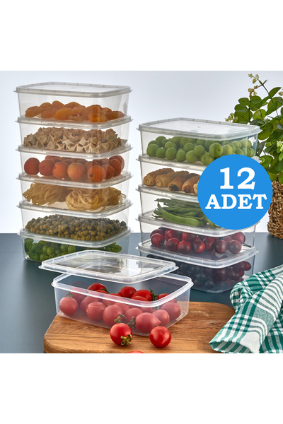 LİRAZON 12Pcs Transparent Storage Container with Lid Deep Freezer-Microwave Safe Food Storage Container