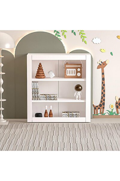 Fly Mobilya Ahşap Montessori Çocuk 3 Raflı Açık Kitaplık Beyaz