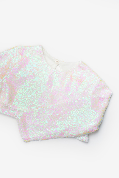 Le Mabelle Λευκή μακρυμάνικη μπλούζα με παγιέτες για κορίτσια