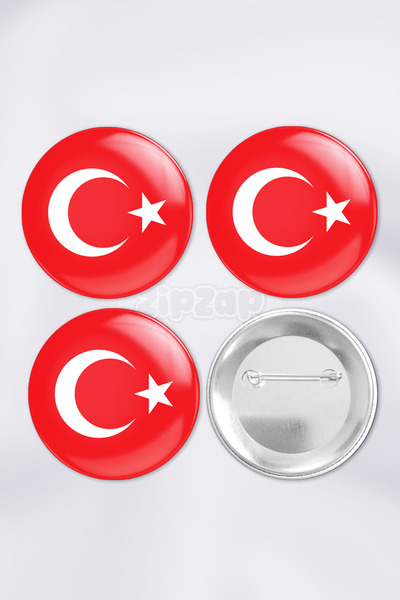 ZipZap Türk Bayrağı Türkiye Al Yıldız Çanta Süsü İğneli Buton Rozet Seti (3 A...