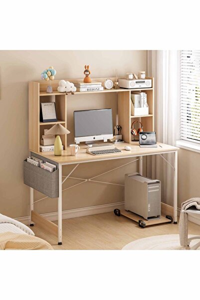 Venpara Study Desk with Bookshelf, Large Office Desk, Computer Table with Storage Bag & CPU Stand